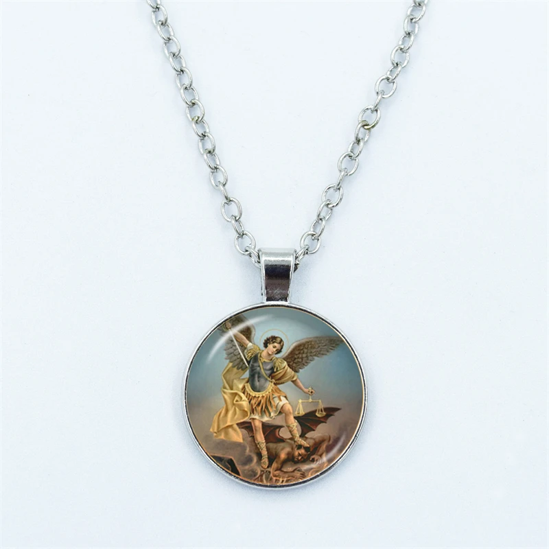 🛡️ Archangel St. Michael Shield Pendant Necklace –(24 to choose from) Protective Amulet with Glass Dome Art 6