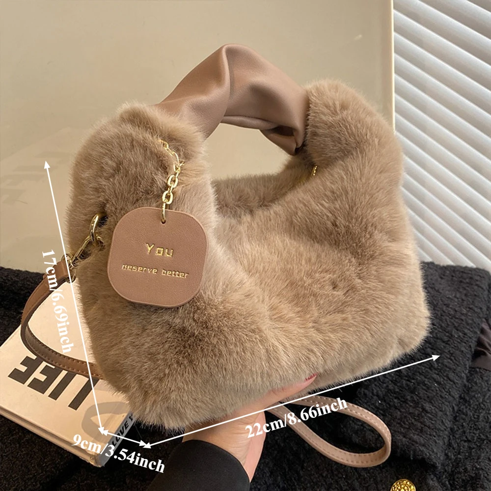Modische süße Plüsch-Umhängetasche für Damen, einfarbig, weich, flauschig, Handtasche, Herbst-Winter, weiche Plüsch-Umhängetasche – Detail 2