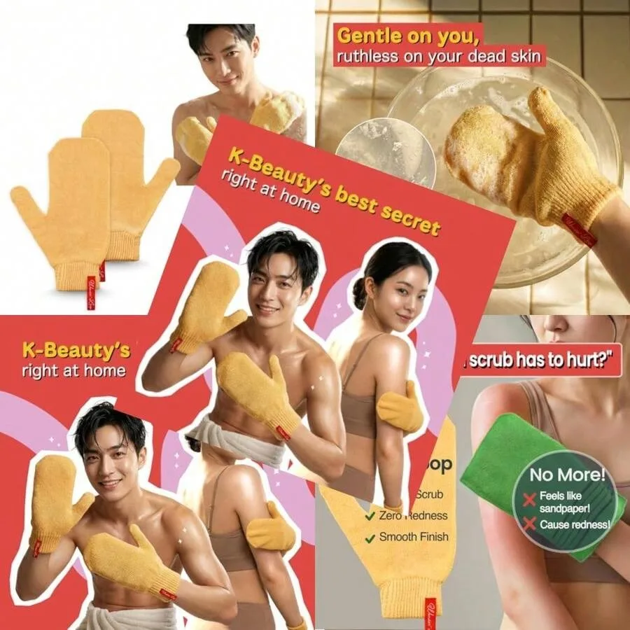 

Gentle Exfoliating Mitt Korean Body Scrubber For Sensitive Skin Non-Abrasive Dead Skin Remover Smooth And Natural Glow Wonder-L