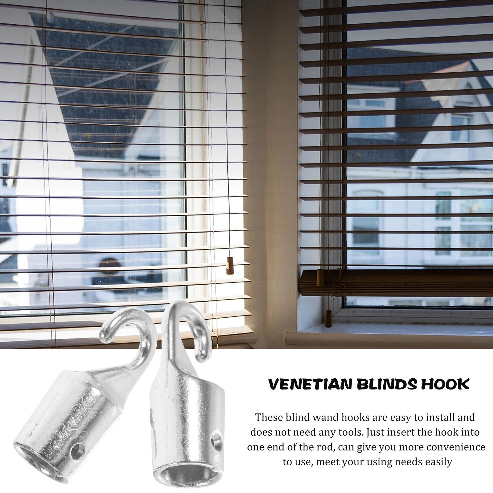 

2Pcs Curtain Rod Hanger Hooks Alloy Blind Wand Replacement Hooks Easy Install Window Blind Rod Parts Alloy Wand Tip Hook