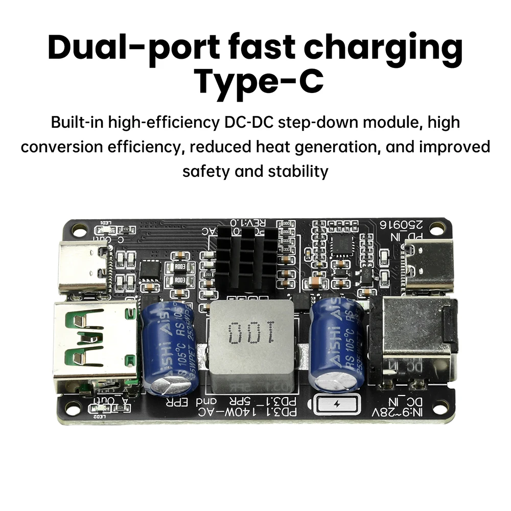 PD 140W Charging Protection Module DC Buck Dual Port Type C USB Charger Full Protocol Fast Charging PD3.1 QC3.0 QC4 QC4+