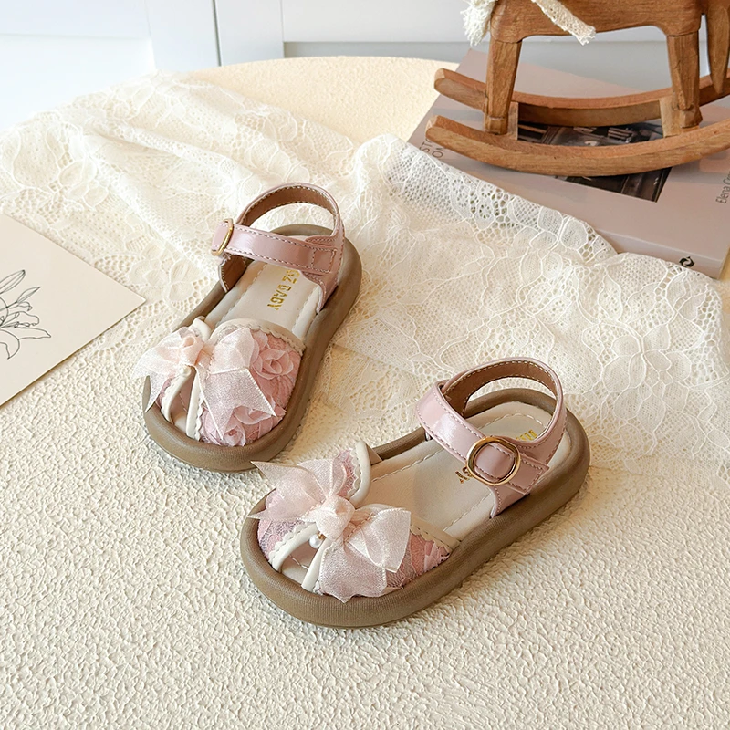 

Summer Kids Toddler Girls Princess Bow Sandals Closed Toe Buckle Strap Anti-Slip Soft Sole for Daily Walking Outdoor Party