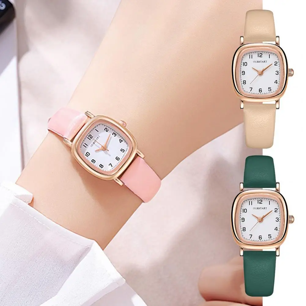 Reloj de cuarzo cuadrado para mujer, elegante reloj de cuarzo con esfera cuadrada, correa ajustable de piel sintética para viaje