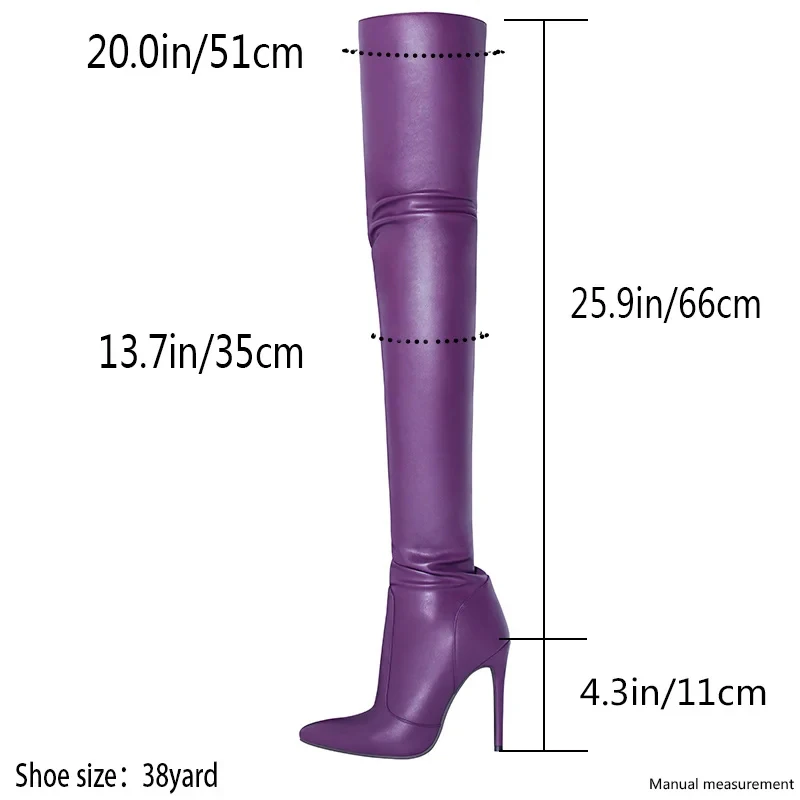 Stivali sopra il ginocchio stivali alla coscia donna viola Sexy punta a punta Zip Pu moda tacchi alti autunno scarpe da donna cerniera laterale