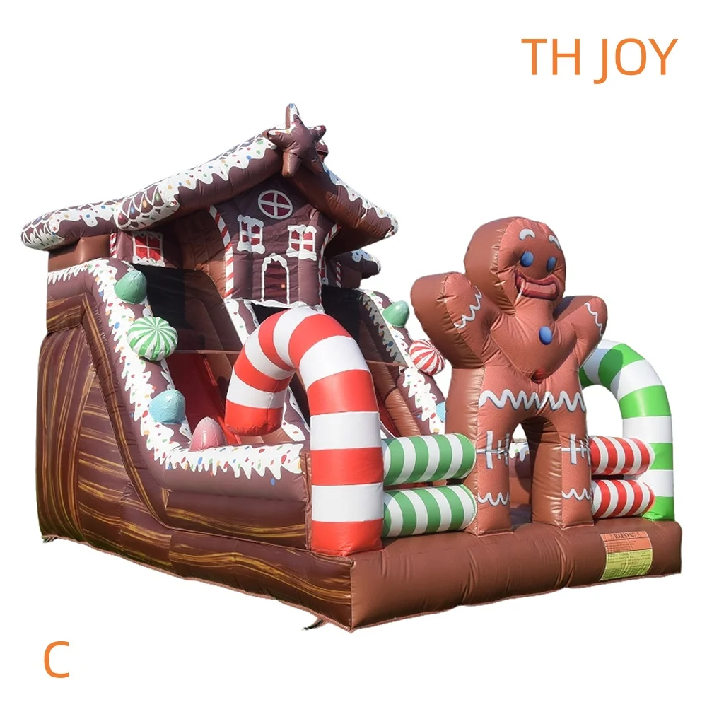 海上輸送による配送、インフレータブルジンジャーブレッドバウンサー滑り台パーティー用業務用インフレータブル滑り台遊具（クリスマス用）
