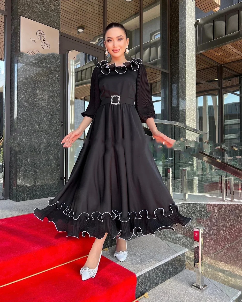 Muloong O-Neck Ankle-Length Women Elegant And Pretty Luxury Prom Dress