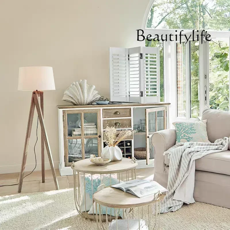 

Q American retro solid wood dining side cabinet, wine cabinet, wall storage, rural storage, entrance cabinet display