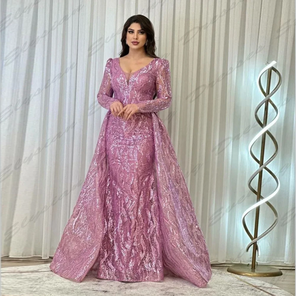 

Sexy Deep V-neck Long Sleeves Evening Dresses Luxurious Sparkling A-Line Sweetheart Prom Gowns Formal Party Custom Made 2024