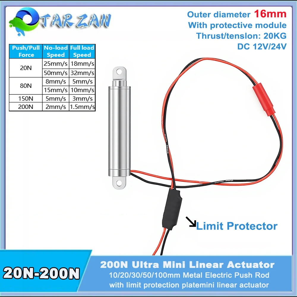 Siłownik liniowy mały, 16mm, 12V/24V, wysuwany, typ długopisowy, 10/20/30/50mm, elektryczny pręt napędowy, udźwig 20kg, do ciężarówek RC, samochodów, łodzi, zabawek.
