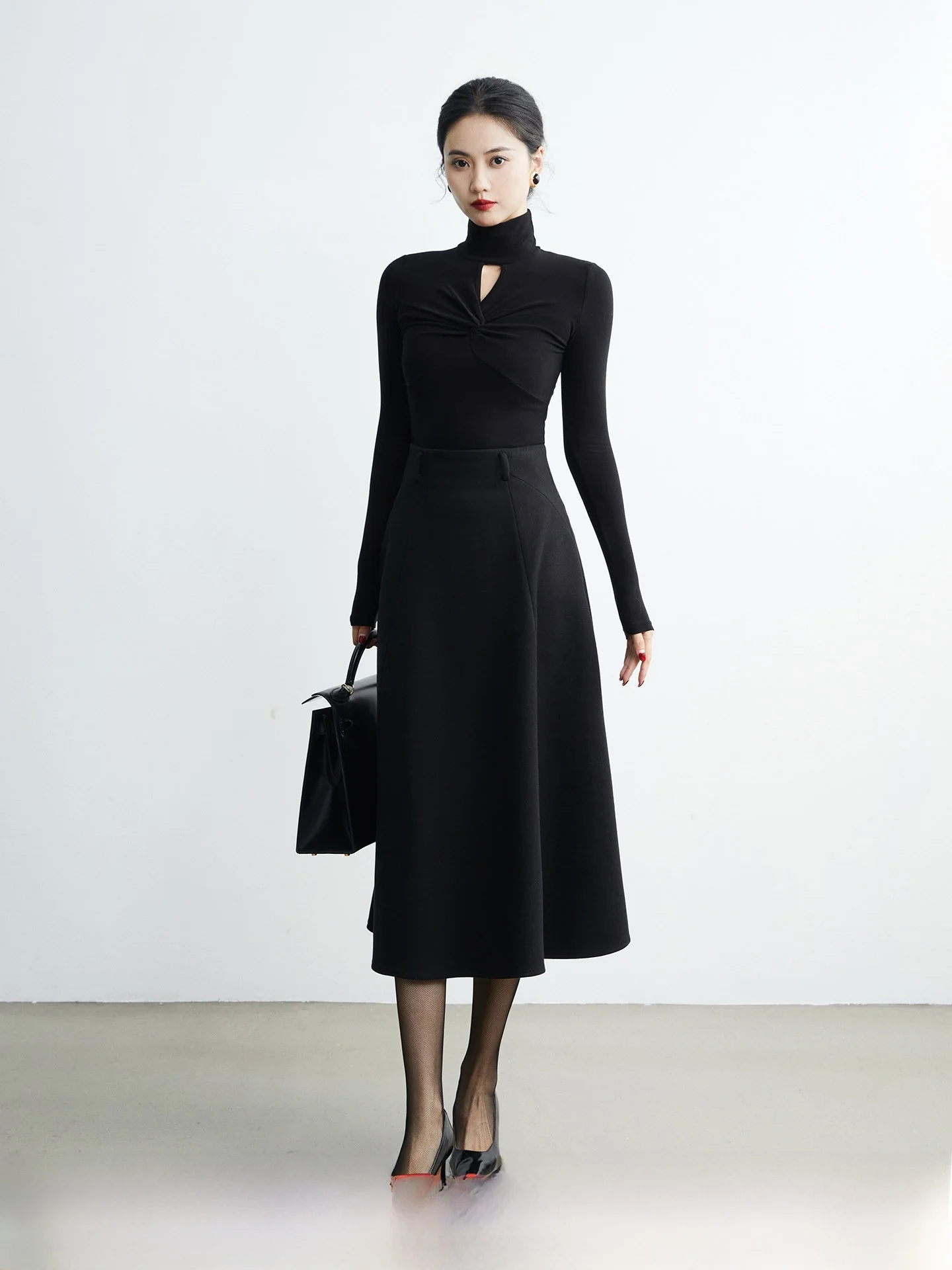 

Bla Woolen A-Line Skirt High Waist Commuter Sle Women's Winter Faion TAIYANG OFFICE Polyester Blend Umbrella Skirt