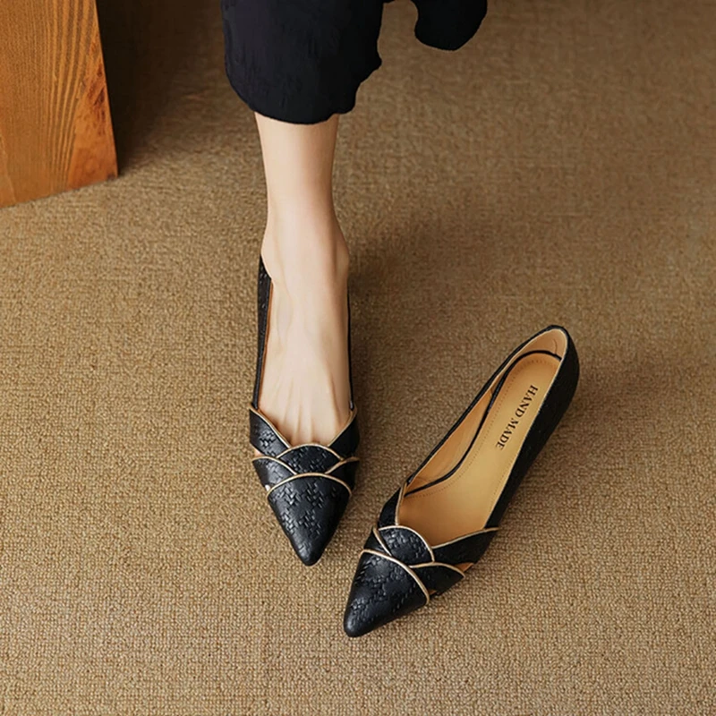 NEW Autumn/Spring Women Pumps Genuine Leather Shoes for Women Pointed Toe Kitten Heel Shoes Elegant Soft Black Thin Heel Shoes