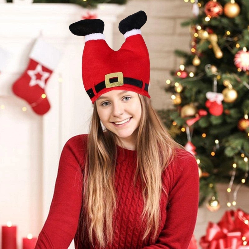 Christmas Red Hat Funny Adult Kids Cotton Beanie Handstand Santa Hat New Year Party Kids Gift Navidad Noel Xmas Decoration