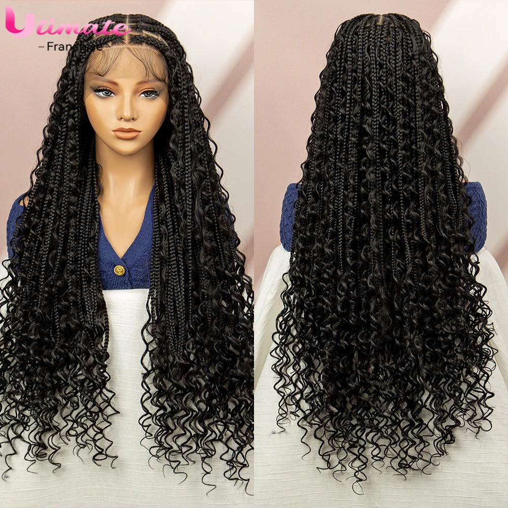 32 Inches Synthetic Bobo Braids Full Lace Box braided Wigs for Black Women Bohemian Braiding Hair Wigs Lace Wig with Baby Hair