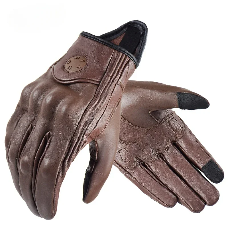 

Vinatge Goatskin Motorcycle Gloves Summer Men Brown Retro Leather Motorbike Motocross Glove Lady Motorcyclist Guantes