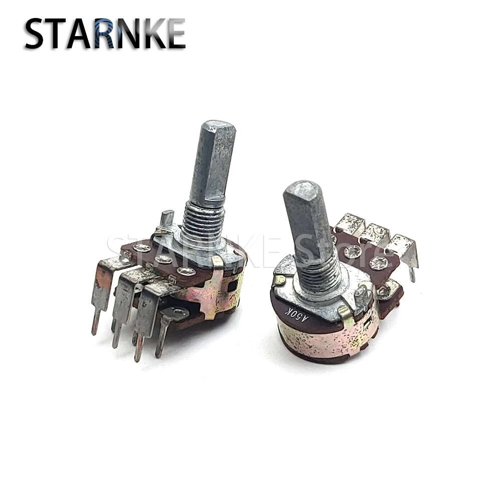 2PCS 16 Type A50K A503 Dual Vertical Bend Feet Speaker Amplifier Audio Volume Potentiometer Double Row 6-Pin D Shaft Length 20mm