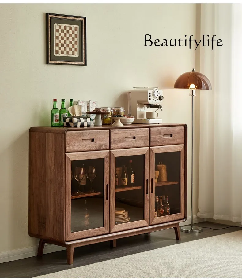 North America Black Walnut Solid Wood Sideboard Italian Minimalist Wall Locker Modern Living Room Wine Cabinet