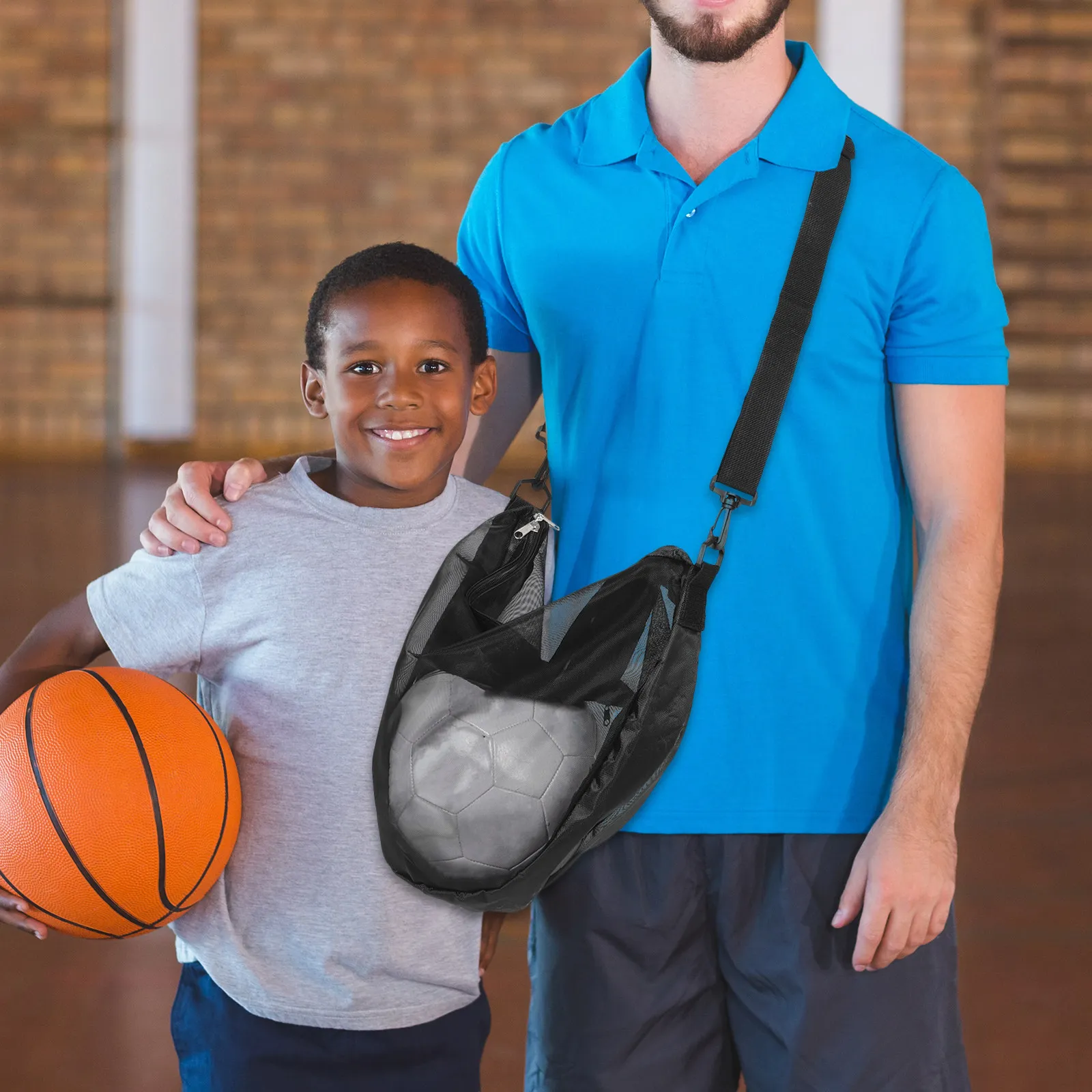

Basketball Bag Large Capacity Mesh Sports Carrying Bag Adjustable Strap Volleyball Football Rugby Single Ball Storage Carrier