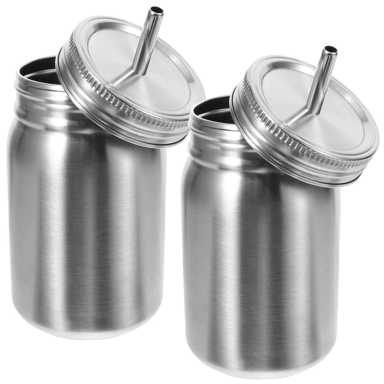 

2 pcs Stainless Steel Mason Cups 700ml Single Layer Portable Travel Jars with Lid Straw for Home Office Bars Storage Containers