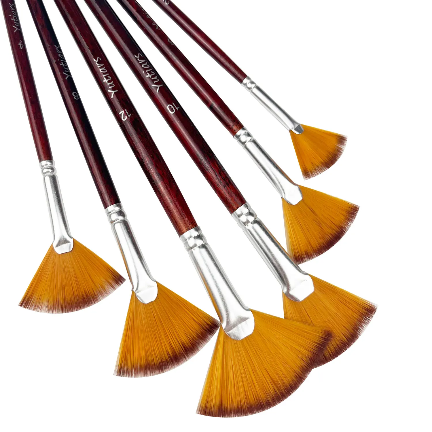 6pcs Professional Fan Paint Brush Set - Long Wood Handle High-Quality Nylon Hair for Watercolor, Acrylic, Oil & More