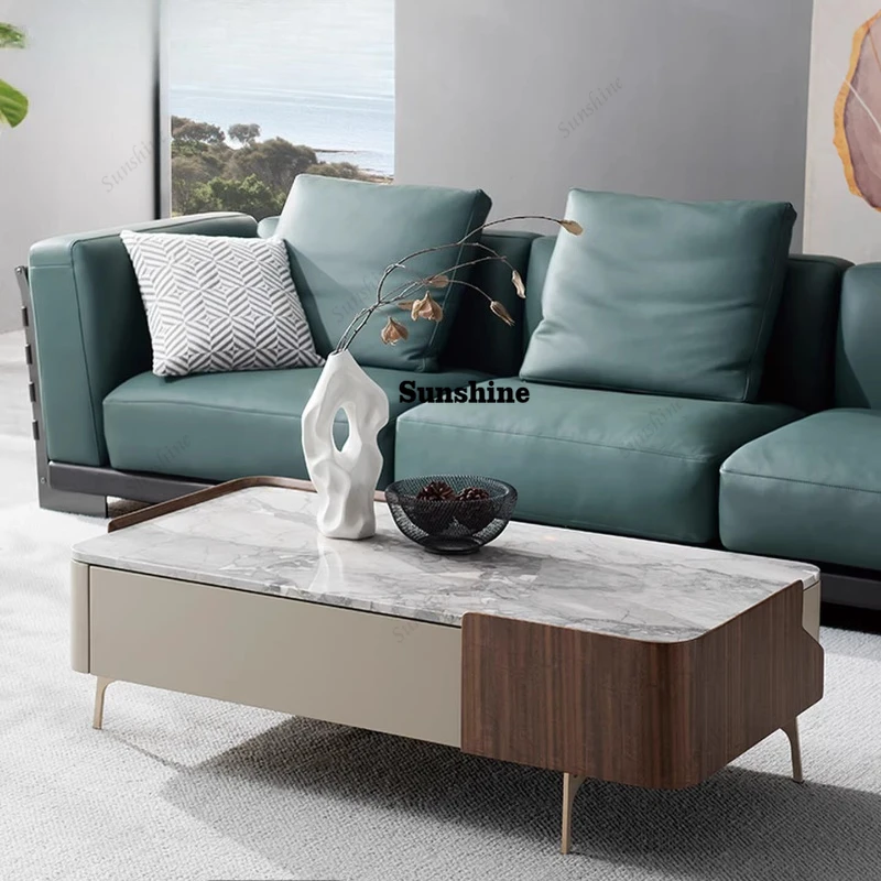 

Italian minimalist natural marble long coffee table, modern light luxury, tea table