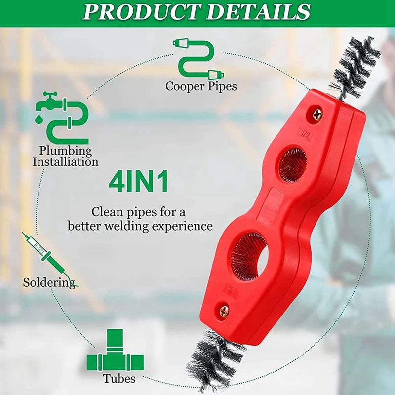 Cepillo de tubería de cobre 4 en 1, herramienta de limpieza con Mango antideslizante, 3 piezas, herramientas industriales de bricolaje