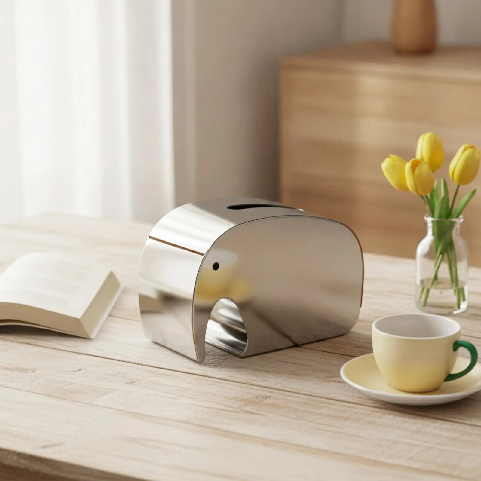 Tissue Box with Dispensing Slot Compact Container Sleek for Coffee Table, Office