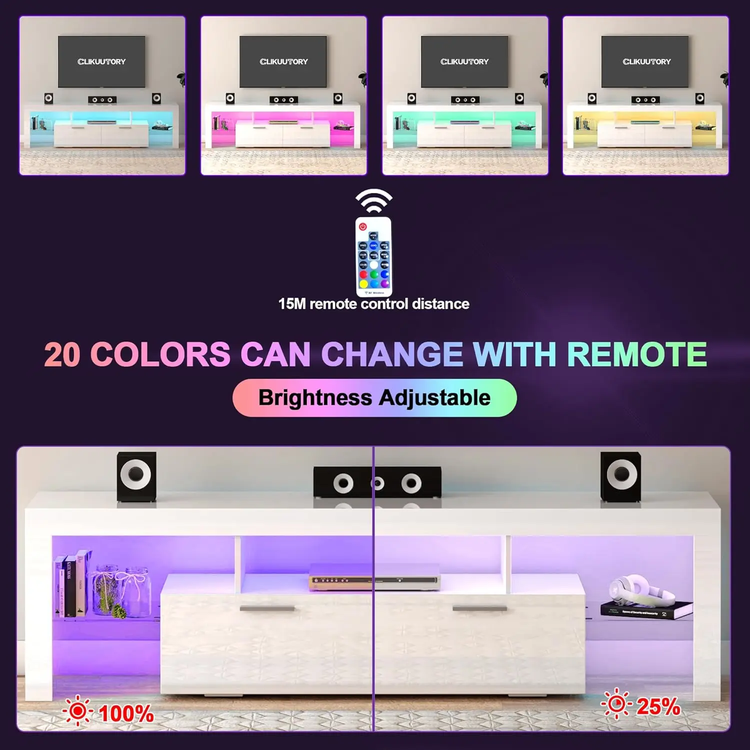 حامل تلفزيون حديث LED بطول 63 بوصة مع درج تخزين كبير لأجهزة التلفاز 50 55 60 65 70 75 بوصة، وحدة تحكم تلفزيون من الخشب الأبيض، أبيض، مخصص