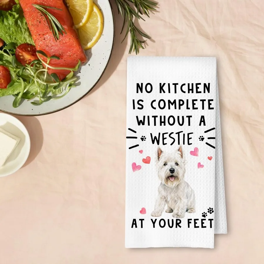 Westie مضحك الكلب مناشف المطبخ ل n A المطبخ ليست كاملة دون منشفة طبق Westie الهراء نسج مناشف اليد للمنزل B