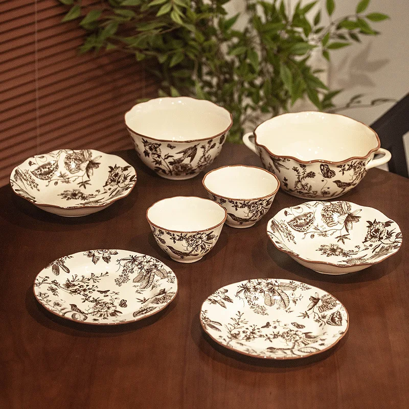 

tableware, dishes, plates and chopsticks combination, underglaze color set, housewarming, new home high-value eating bowl