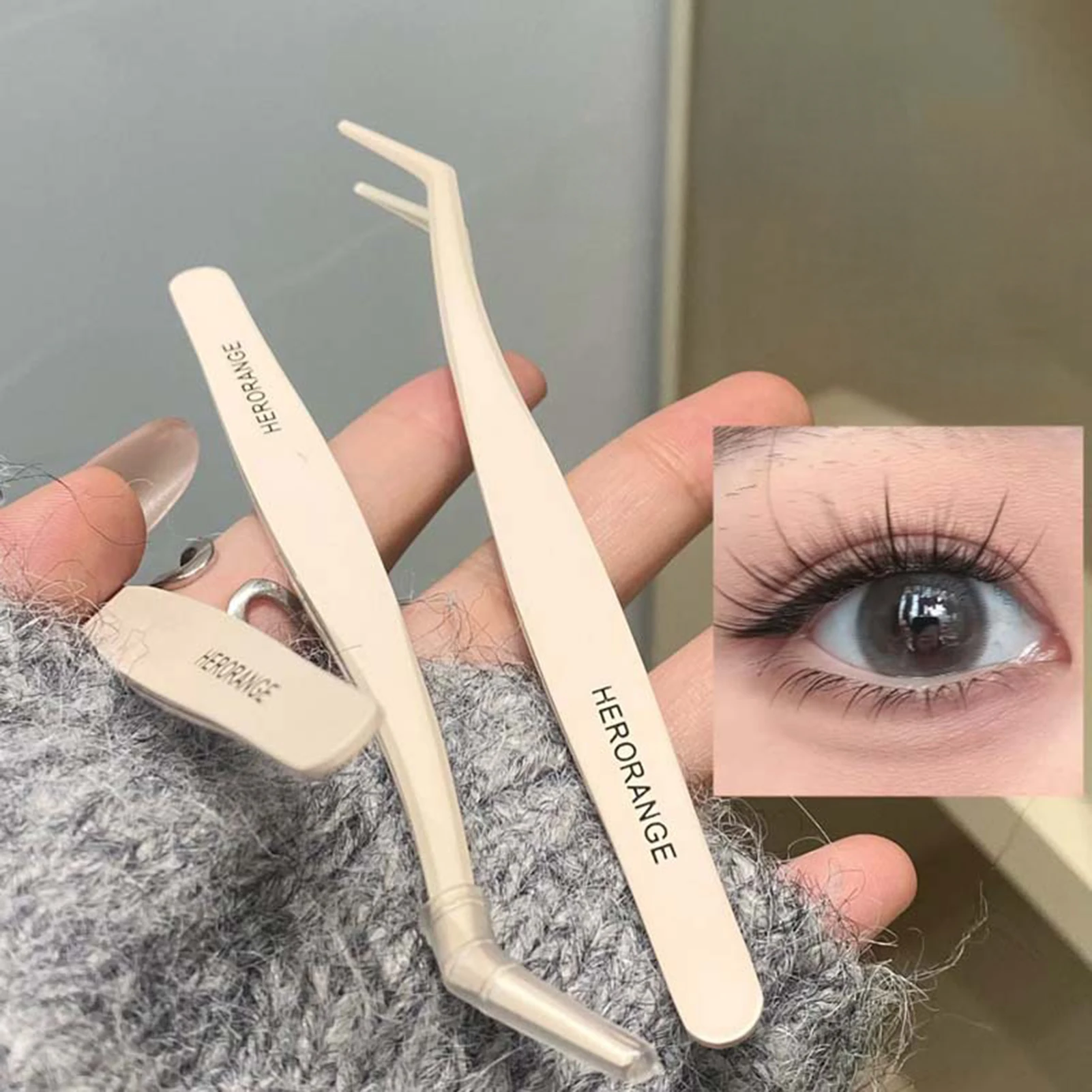 Stainless Steel Eyelash Tweezers Multifunctional Tweezers Grafting False Eyelash Patches False Eyelash Aids Portable Tweezers