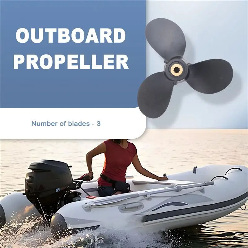 M93K-Outboard Propeller 6E0-45941-01-El 7 1/2X8-Ba For 4Hp-6Hp Plastic Alloy 3 Blade Black 9 Spline Tooth
