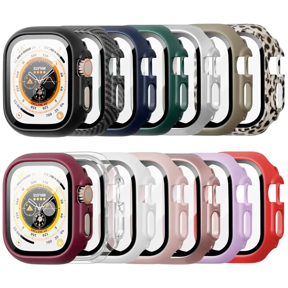 Hard Matte PC Cover With Tempered Glass For Apple Watch Ultra 3 2 1 49mm Rugged Shockproof Scratch Guard Unisex