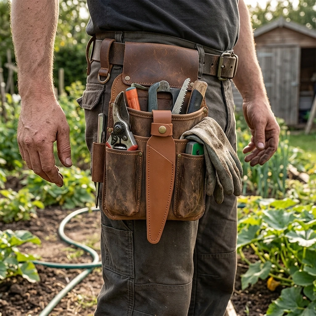 Waterproof Leather Pruning Shears Pouch for Gardening Professionals Heavy Duty Waist Tool Belt Bag Plant Trimming Gear