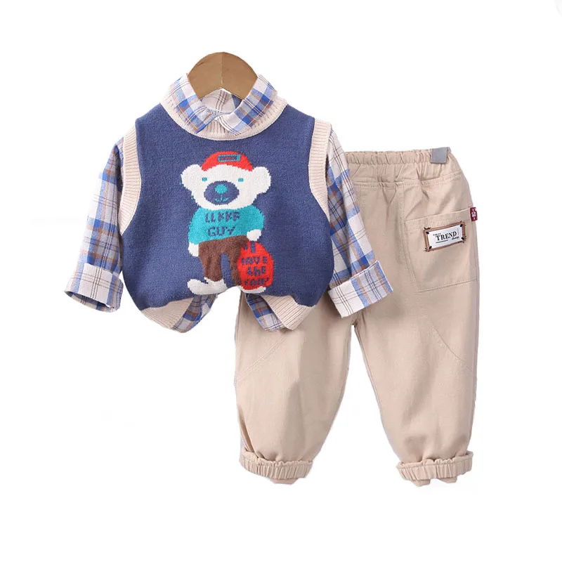 

Childrens Clothing 2024 Fall Baby Boy Clothes Lovely Cartoon Knitted Sweater Vest + Shirts + Pants Suit for Kids Boys Outfit Set