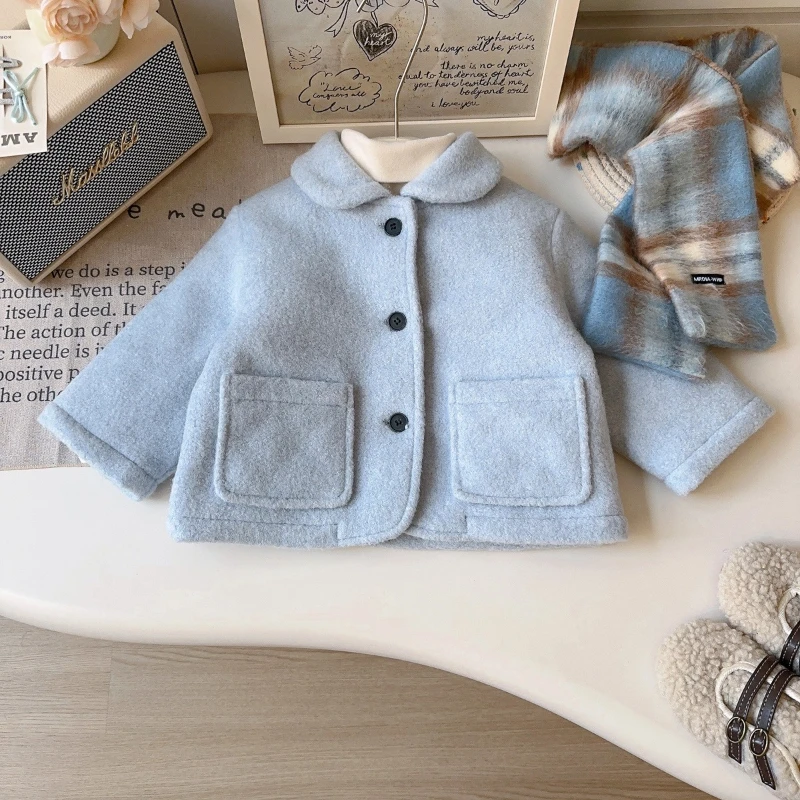 

Girls' Cotton Jacket Winter New Style Girls' Stylish Solid Color Cotton Jacket with Scarf Girl Winter Clothes