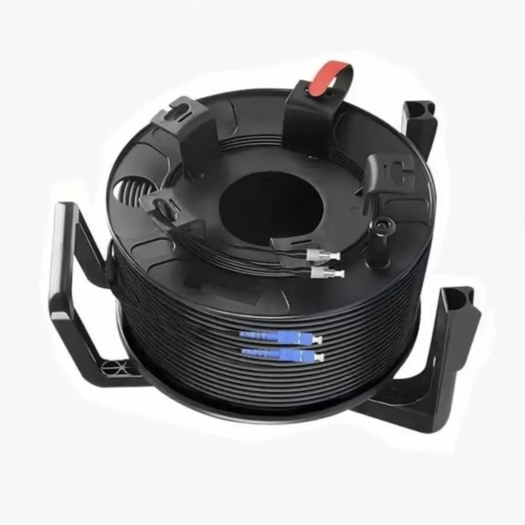 

outdoor fiber patchcord 100m 1 core 2 core armored with PCD235 reel LC SC FC APC SM TPU 3.0mm waterproof singlemode optic jumper