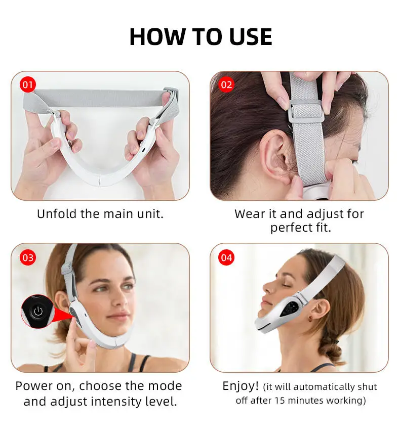 جهاز إزالة الذقن الكهربائي المزدوج على شكل حرف V EMS مدلك رفع الوجه LED الفوتون جهاز تجميل الوجه حزام تنحيف الوجه #5