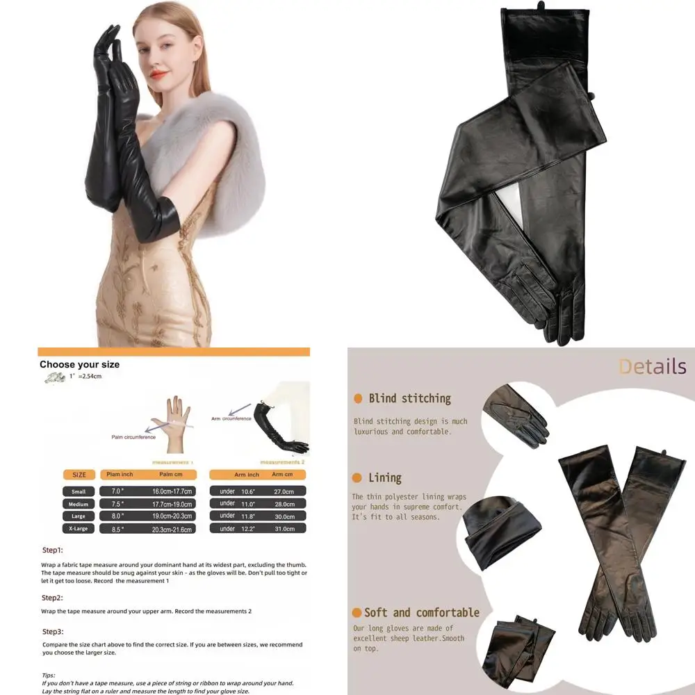 

Genuine Lambskin Opera Gloves Long Above Elbow Soft Leather Women's Black Gloves