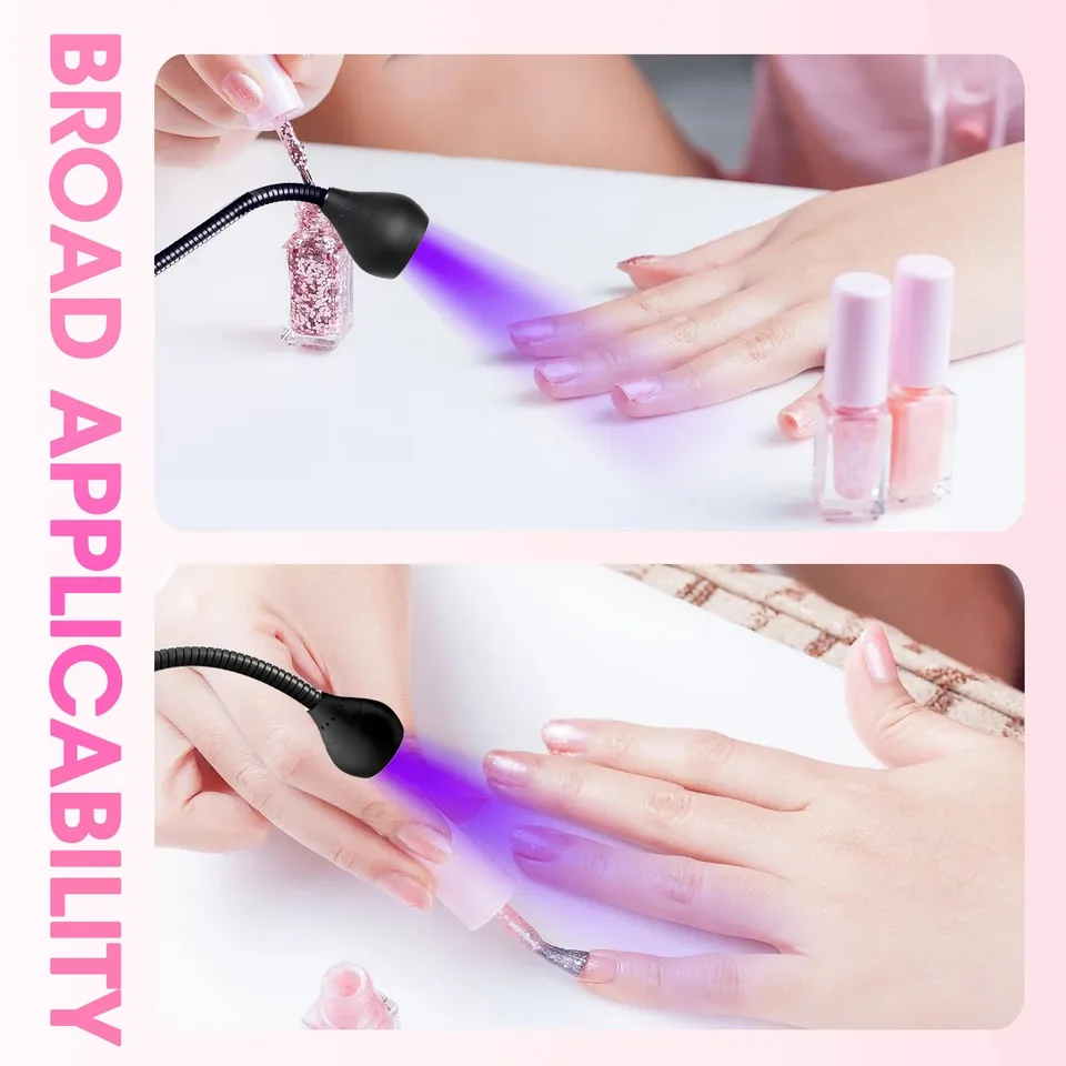 Lámpara UV para secar uñas 395nm de longitud de onda, clip de escritorio mini USB para uñas en gel, herramientas de salón de manicura 6