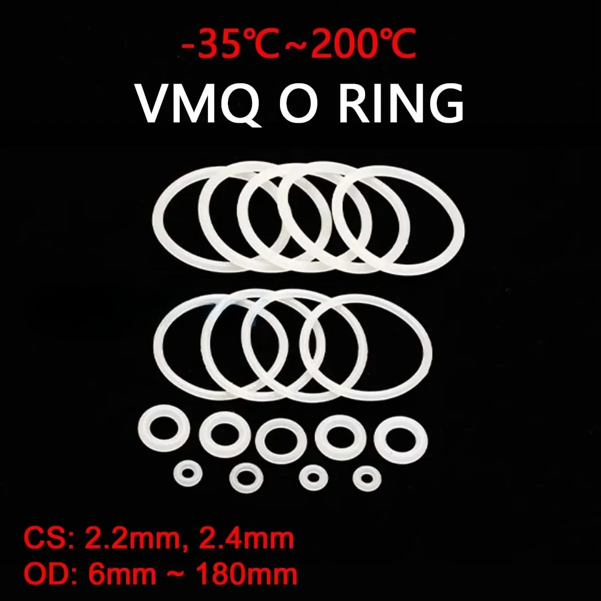 

VMQ White Silicone O-Ring Gasket CS 2.2/2.4mm OD 6mm~180mm Silicon O Ring Washer Food Grade Sealing Ring Waterproof & Insulated