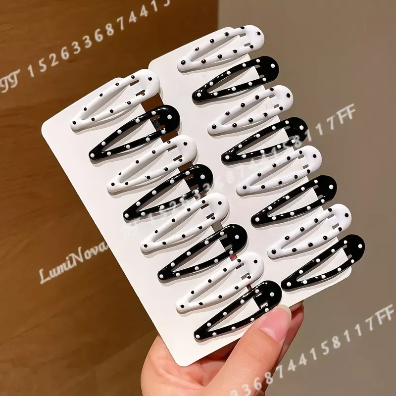16pcs Polka Dot Water Drop Seamless Hair Clips for Women Elegant Duckbill Side Bangs Clip Fluffy Top Headwear for Daily