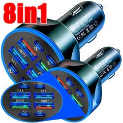 66W Car Charger Fast Charging 4 USB Ports Adapter for IPhone Samsung Xiaomi Quick Charging Chargers with Digital Display