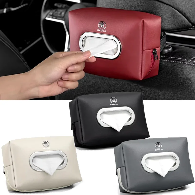 Car Armrest Box Sun Visor Seat Back Hanging Tissue Box Holder for Skoda Kodiaq Yeti Octavia Superb Fabia Kamiq Karoq Rapid Scala