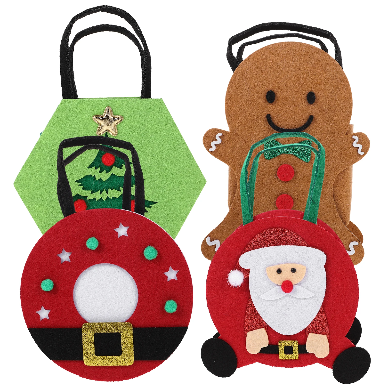 

4pcs Christmas Felt Tote Bags 12X9In Xmas Gift Bags With Handles Felt Present Pouches For Holiday Party Gift Wrapping Storage