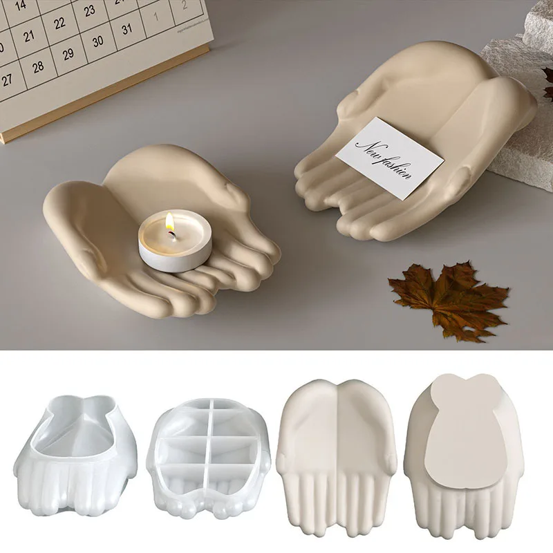 

DIY Hand Shape Tray Silicone Mold Plaster Candle holder and Aromatherapy Epoxy Resin Mould for Home Decor