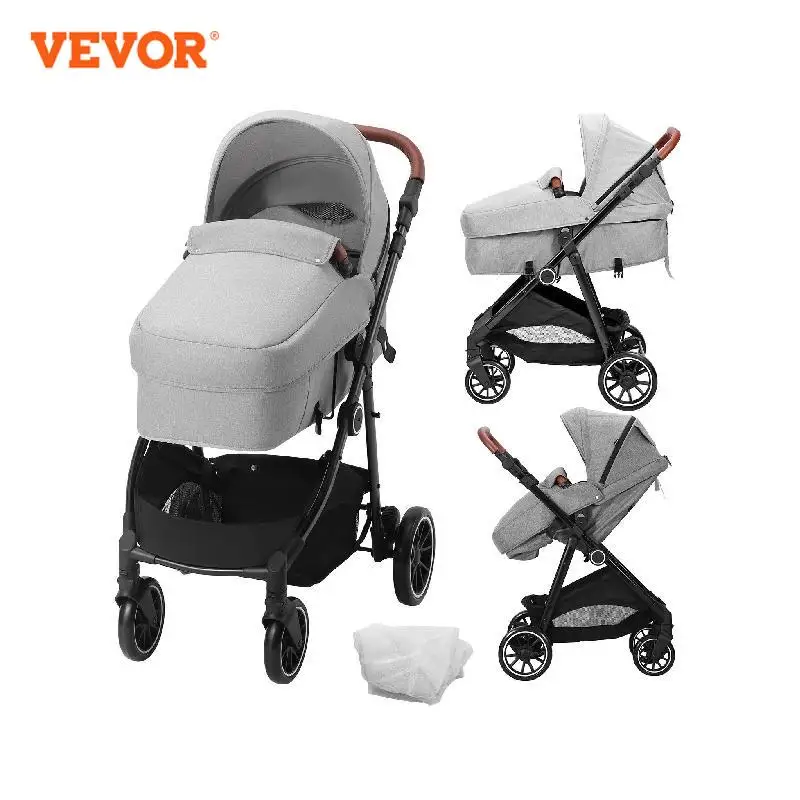 

VEVOR Standard Baby Stroller with Bassinet 3 Rd-Gear Adjustable Backrest & Foldable & Reversible Seat Carbon Steel Light Grey