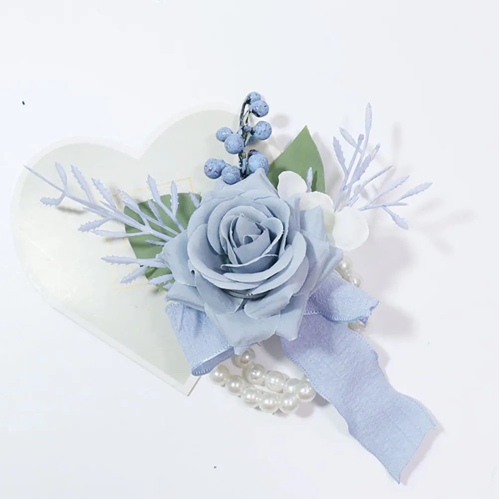 Boutonnières Bleu Foncé pour Mariage, Fleurs Artificielles, Corsage, Bracelet, Demoiselles d'Honneur, Épingles de Marié, Fait à la Main