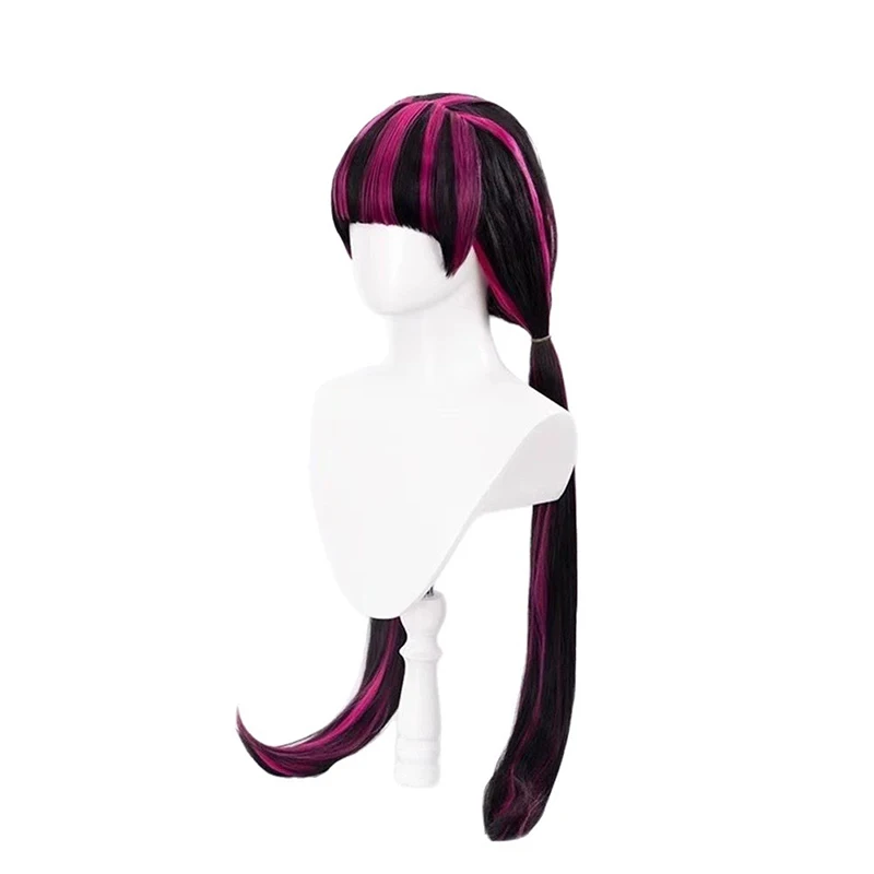 أنيمي الوحش Draculaura شعر مستعار تأثيري طويل مستقيم أسود وردي وردي الشعر مقاومة للحرارة شعر مستعار اصطناعي حفلة الهالوين الدعامة