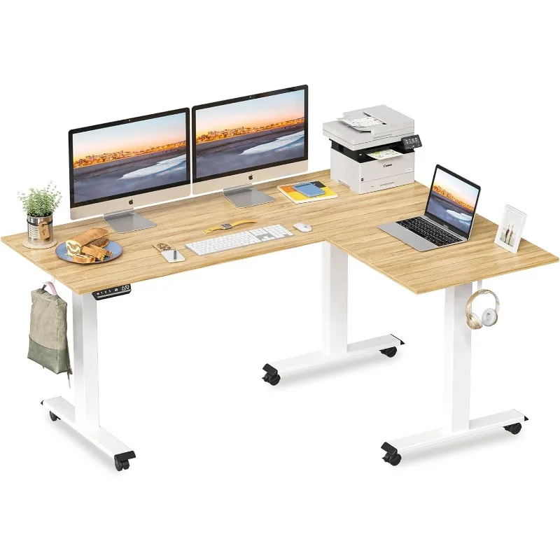 Triple Motor L-Shaped Electric Standing Desk Height Adjustable Stand Up Corner Desk Sit Stand Workstation with Splice Board