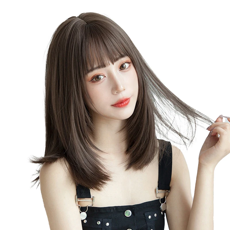 

13-Inch Bob Straight Synthetic Hair Rose Intranet Is Suitable For Women'S Daily Party Halloween Wig With Bangs Fashion